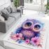 Cute owl with big eyes pink and blue gradient colors area rugs carpet