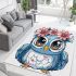 Cute owl with big eyes pink flowers on its head area rugs carpet