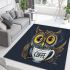 Cute owl with big yellow eyes holding a coffee cup area rugs carpet