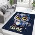Cute owl with big yellow eyes holding a coffee cup area rugs carpet