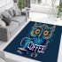 Cute owl with big yellow eyes holding a coffee cup area rugs carpet