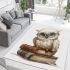 Cute owl with blue glasses sits on top of books area rugs carpet