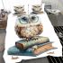 Cute owl with blue glasses sits on top of books bedding set