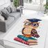 Cute owl with glasses and graduation hat holding books area rugs carpet