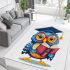 Cute owl with glasses and graduation hat holding books area rugs carpet