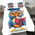 Cute owl with glasses and graduation hat holding books bedding set