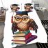 Cute owl with glasses and graduation hat holding books bedding set