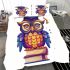 Cute owl with glasses and graduation hat holding books bedding set