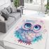 Cute owl with pink and blue colors and flowers around the eyes area rugs carpet