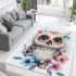 Cute owl with pink and blue flowers area rugs carpet