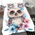 Cute owl with pink and blue flowers bedding set