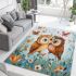 Cute owls in love colorful butterflies and flowers area rugs carpet