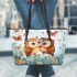 Cute owls in love colorful butterflies and flowers leather tote bag