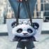 Cute panda blue eyes white fur with black patterns leather tote bag