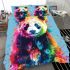 Cute panda in the style of rainbow paint splash bedding set