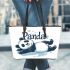 Cute panda lying on its back simple lines leather tote bag