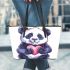 Cute panda making a heart with its hands leather tote bag