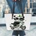 Cute panda wearing black sunglasses motorcycle leather tote bag