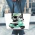 Cute panda wearing black sunglasses motorcycle leather tote bag
