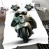 Cute panda wearing black sunglasses motorcycle bedding set