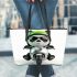 Cute panda wearing black sunglasses motorcycle leather tote bag