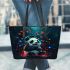 Cute panda wearing headphones leather tote bag