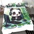 Cute panda wearing headphones and playing computer bedding set