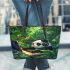 Cute panda wearing headphones leather tote bag