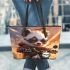 Cute panda wearing sunglasses and leather rides leather tote bag