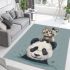 Cute panda with cat on its head area rugs carpet