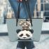 Cute panda with cat on its head leather tote bag