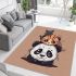 Cute panda with kitten on its head area rugs carpet