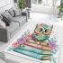 Cute pastel colorful owl sitting on top of books area rugs carpet