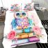 Cute pastel colorful owl sitting on top of books bedding set