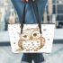 Cute pastel watercolor illustration of an owl leather tote bag