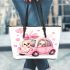 Cute pink car with a cute puppy inside leather tote bag