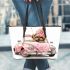 Cute pink car with a cute puppy wearing a bow on its head leather tote bag