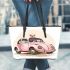 Cute pink car with cute puppy leather tote bag