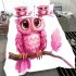 Cute pink owl cartoon character bedding set