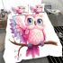 Cute pink owl cartoon character clip art bedding set