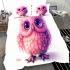 Cute pink owl cartoon character clip art bedding set