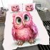 Cute pink owl cartoon character clip art bedding set