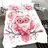 Cute pink owl holding a heart on a branch bedding set
