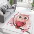 Cute pink owl holding a heart on a branch area rugs carpet