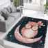 Cute pink owl with a bow and glasses sitting on the moon area rugs carpet