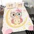 Cute pink owl with a bow and glasses sitting on the moon bedding set