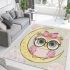 Cute pink owl with a bow and glasses sitting on the moon area rugs carpet