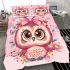 Cute pink owl with a bow on its head bedding set