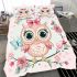 Cute pink owl with a bow on its head bedding set