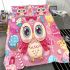 Cute pink owl with a bow on its head bedding set